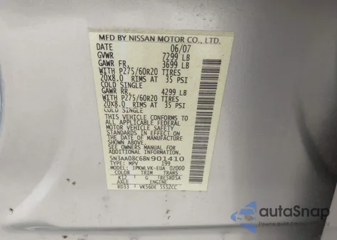 2008 Infiniti Qx56 z USA, uszkodzony, nr VIN 5N3AA08C68N901410